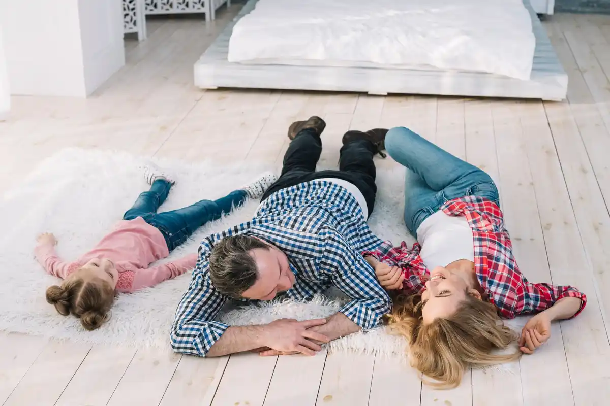 relaxed family spending time together at home Netherlands