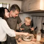 family doing household chores children helping parents