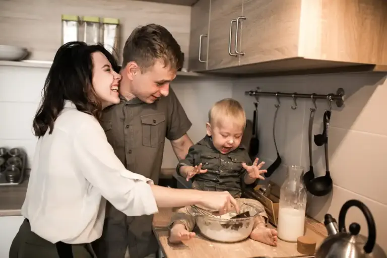 family doing household chores children helping parents