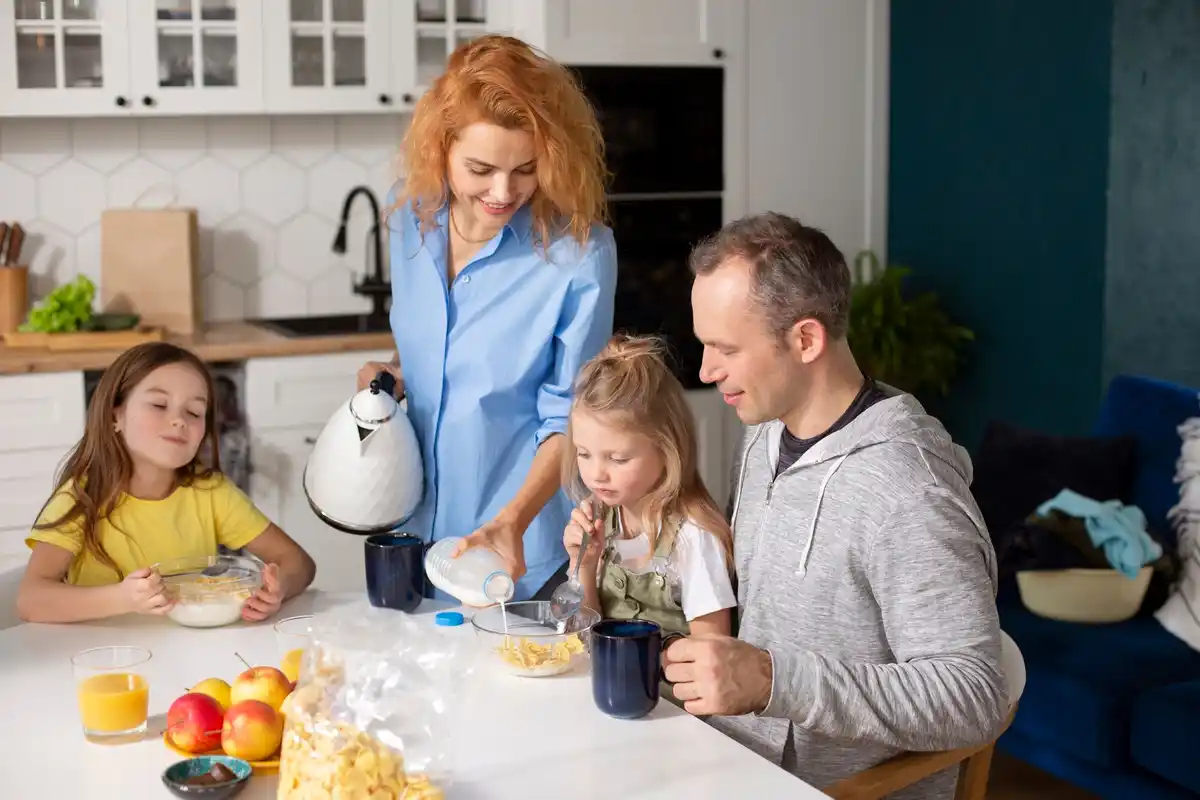 happy family with children daily routine