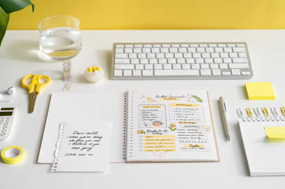 organized workspace study work productivity planner