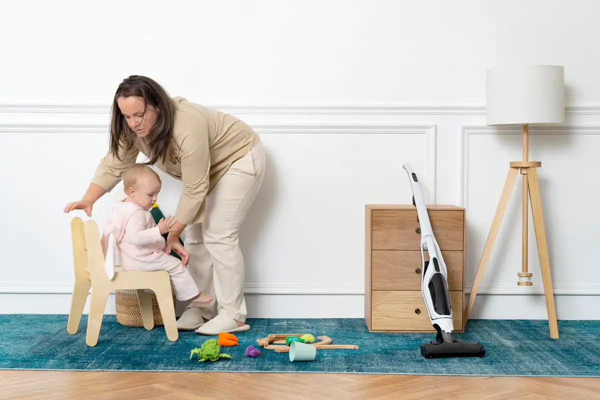 clean home with kids playing children tidying up