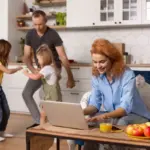happy family organizing daily routine at home