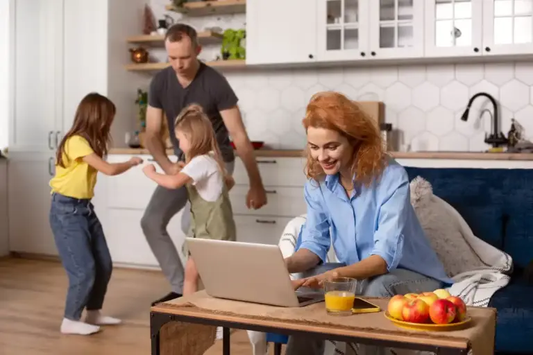 happy family organizing daily routine at home